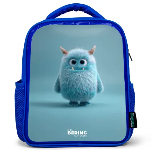 Blauw pluizig monster met hoorns Kinderrugzak - Blauw middel -3d