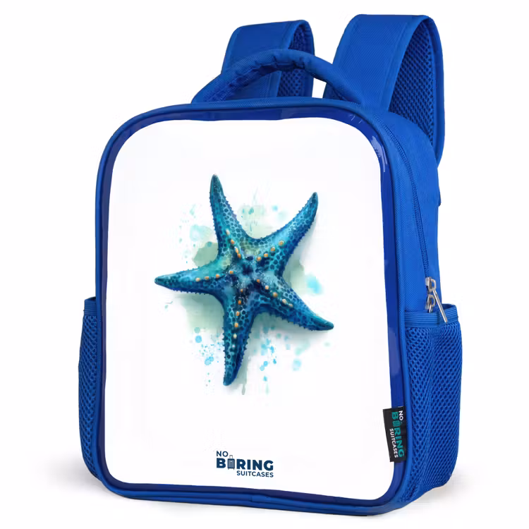 Blauwe Zeester op Witte Achtergrond Kinderrugzak - Blauw middel -schuin