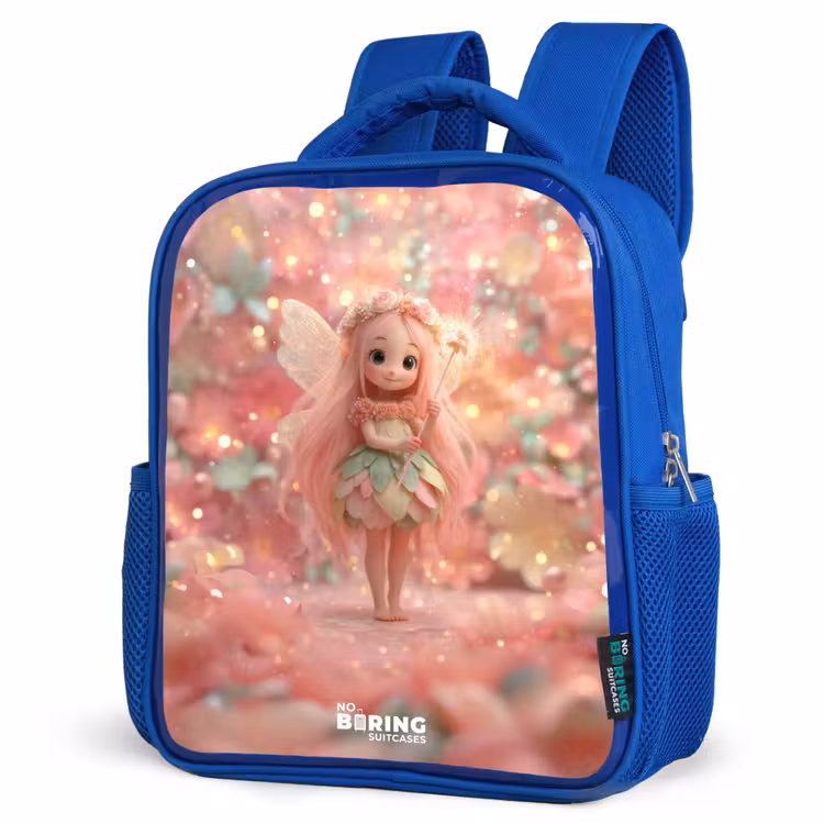 Bloemenfee in roze sprookjeswereld Kinderrugzak - Blauw middel -schuin