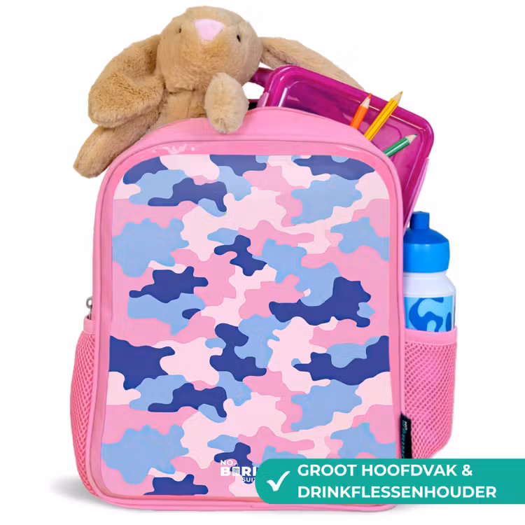 Camouflage - Roze - Blauw Kinderrugzak - Roze middel -inhoud_NL