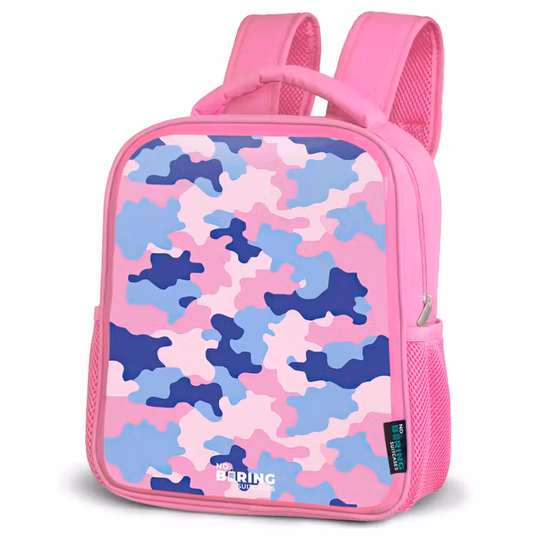 Camouflage - Roze - Blauw Kinderrugzak - Roze middel -schuin