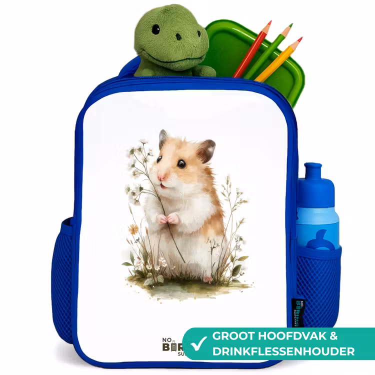 Dier - Natuur - Hamster Kinderrugzak - Blauw middel -inhoud_NL