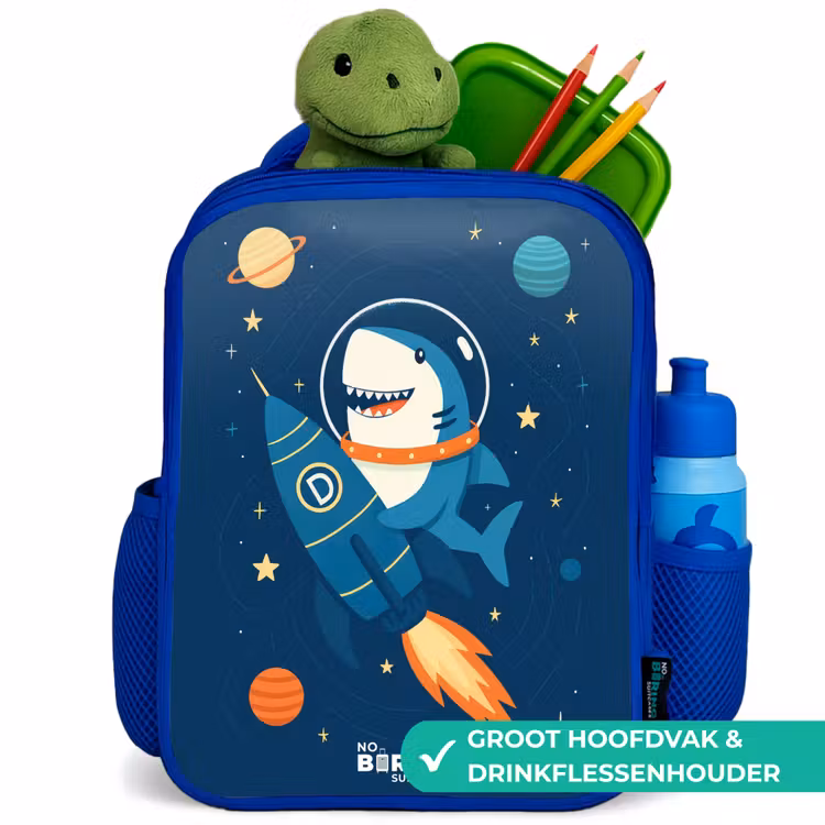 Dier - Ruimte - Planeet - Raket Kinderrugzak - Blauw middel -inhoud_NL