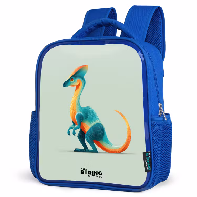 Dino - Blauw - Dier Kinderrugzak - Blauw middel -schuin