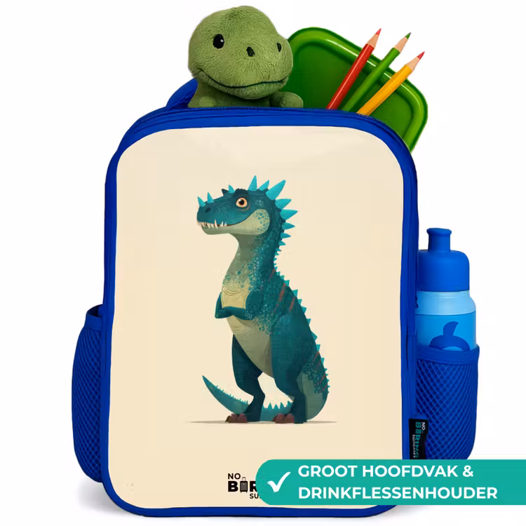 Dino - Dier - Blauw - Groen Kinderrugzak - Blauw middel -inhoud_NL