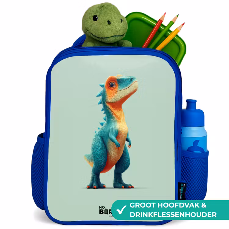 Dino - Dier - Groen - Oranje Kinderrugzak - Blauw middel -inhoud_NL