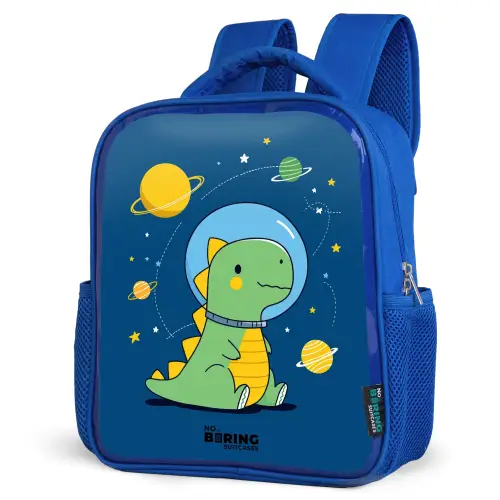 Dino - Planeet - Ster - Blauw Kinderrugzak - Blauw middel -schuin