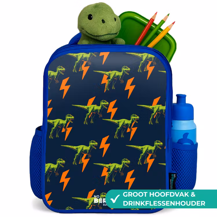 Dinos - Bliksem - Dieren - Blauw Kinderrugzak - Blauw middel -inhoud_NL