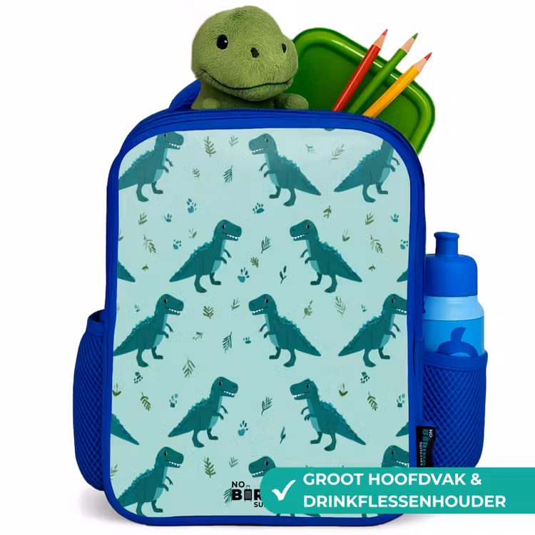 Dinos - Patroon - Groen Kinderrugzak - Blauw middel -inhoud_NL