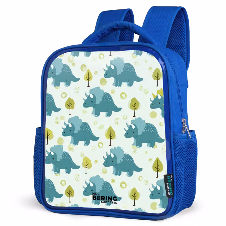 Dinos - Patroon - Natuur Kinderrugzak - Blauw middel -schuin