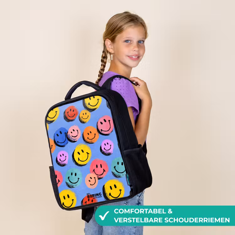 Een speels en kunstzinnig patroon van kleurrijke smileys Rugzak - Zwart middel -sfeer6_NL