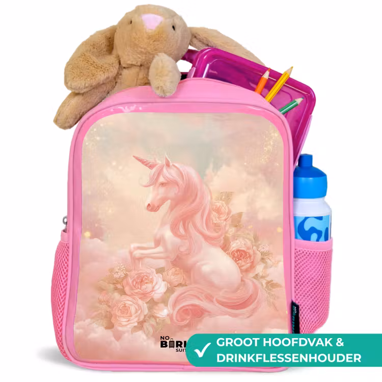 Eenhoorn - Wolken - Roze Kinderrugzak - Roze middel -inhoud_NL
