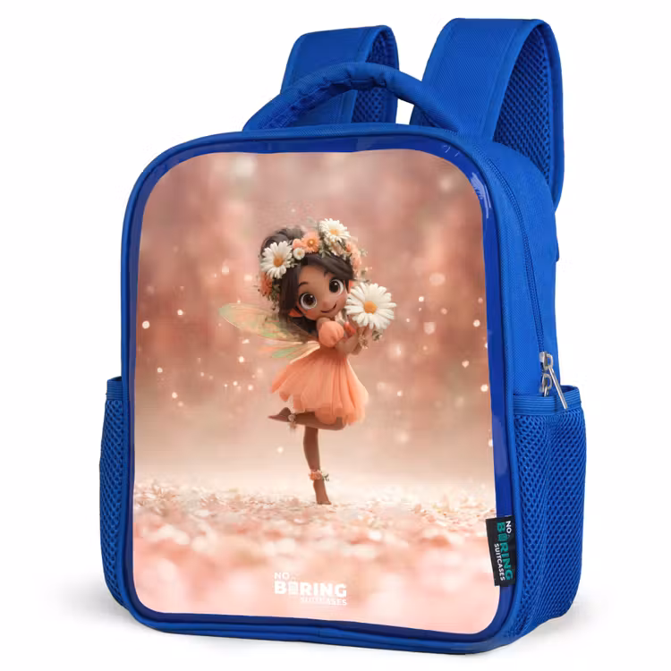Fee met madeliefjes Kinderrugzak - Blauw middel -schuin