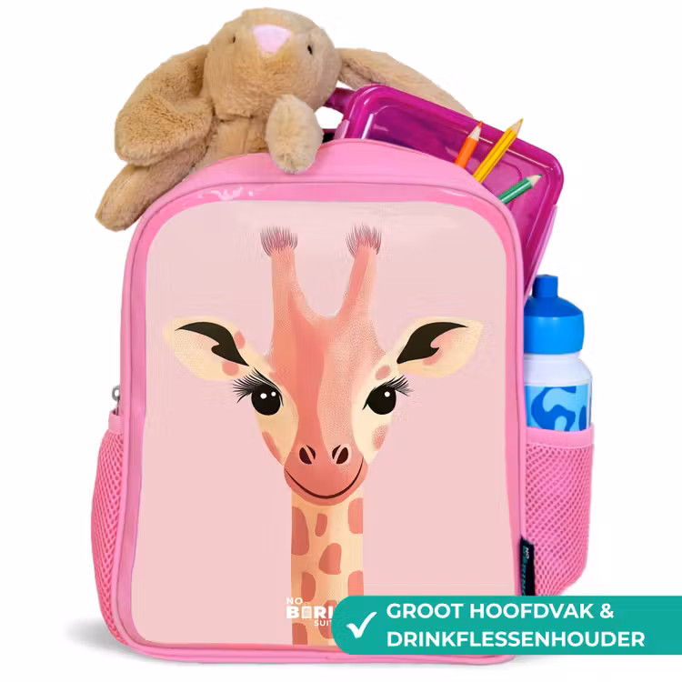 Giraffe - Wimpers - Minimalistisch - Roze Kinderrugzak - Roze middel -inhoud_NL