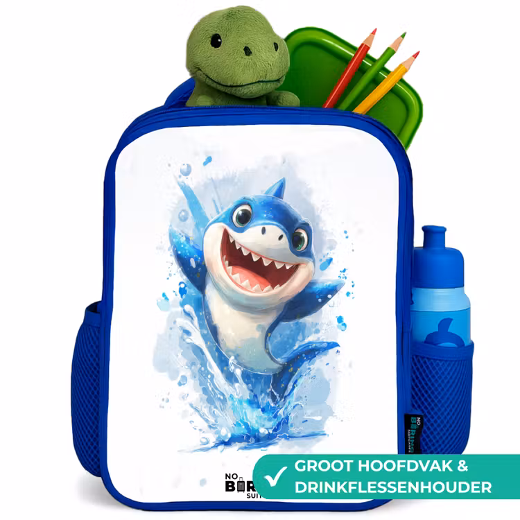 Haai - Tanden - Water Kinderrugzak - Blauw middel -inhoud_NL