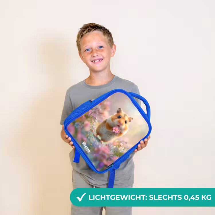 Hamster - Bloem - Natuur - Dier Kinderrugzak - Blauw middel -sfeer1_NL
