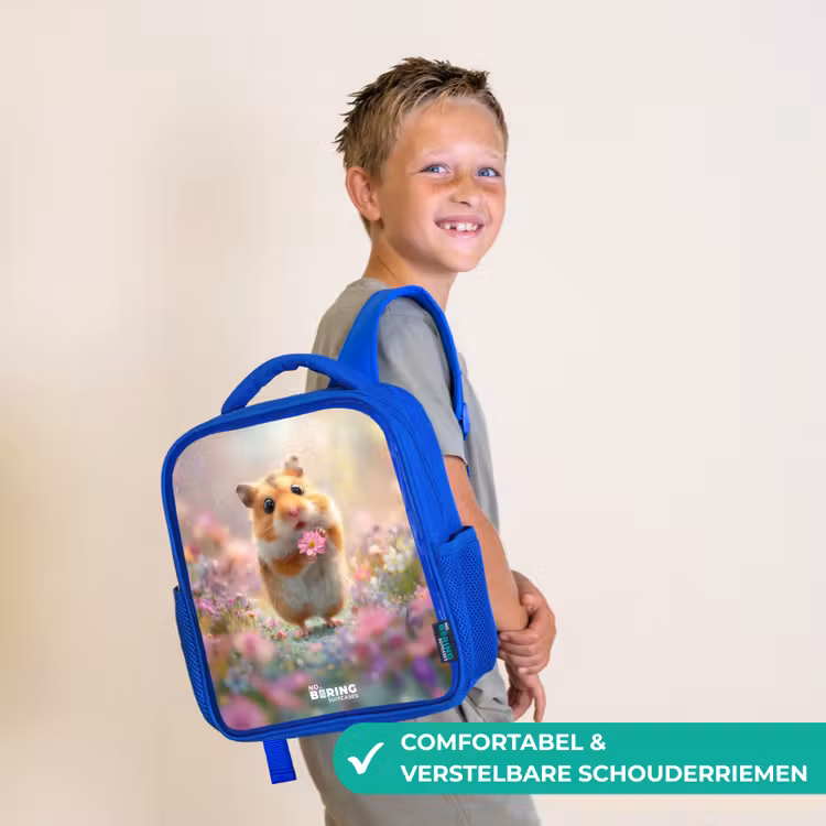 Hamster - Bloem - Natuur - Dier Kinderrugzak - Blauw middel -sfeer3_NL