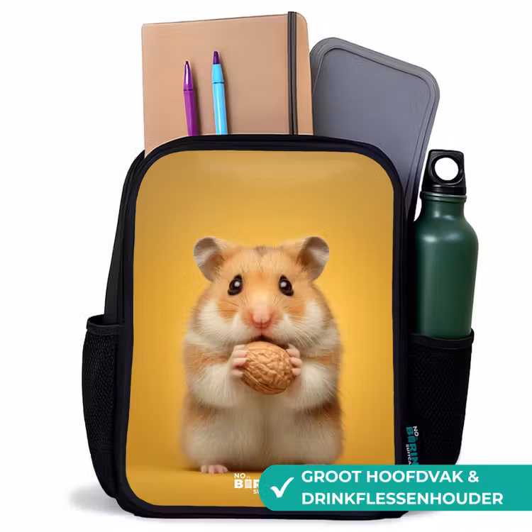 Hamster - Walnoot - Dier Rugzak - Zwart middel -inhoud_NL