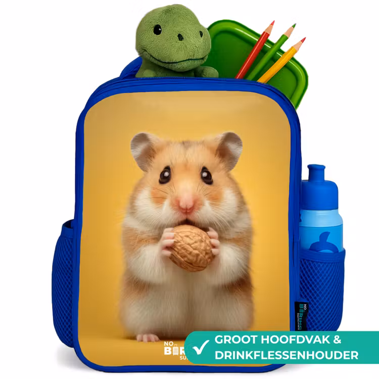 Hamster - Walnoot - Dier Kinderrugzak - Blauw middel -inhoud_NL