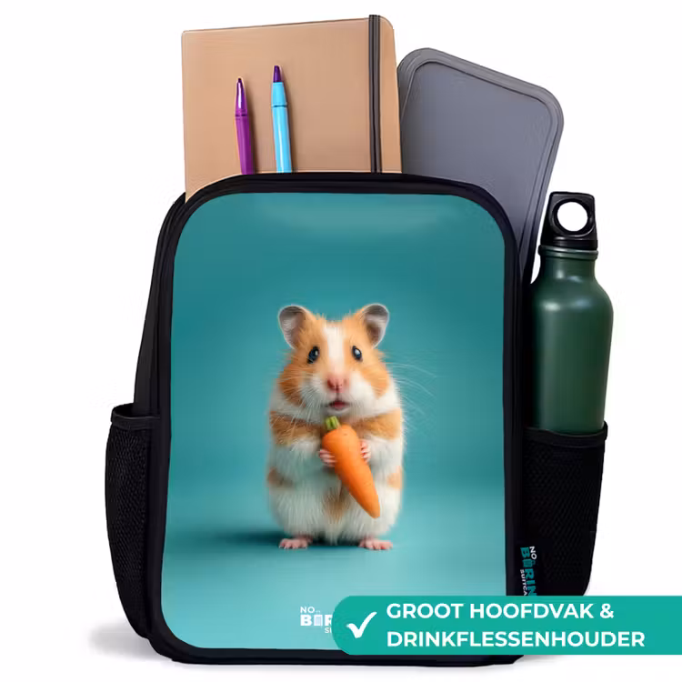 Hamster - Wortel - Dier Rugzak - Zwart middel -inhoud_NL