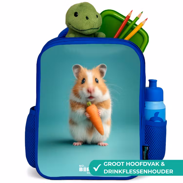 Hamster - Wortel - Dier Kinderrugzak - Blauw middel -inhoud_NL