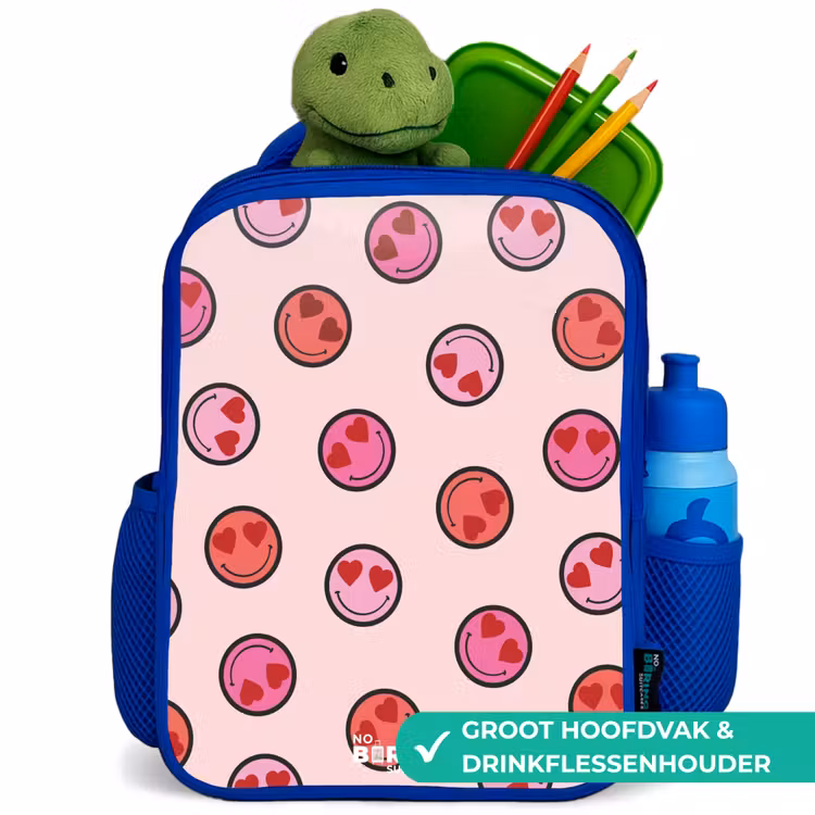 Hartje - Smiley - Patroon Kinderrugzak - Blauw middel -inhoud_NL