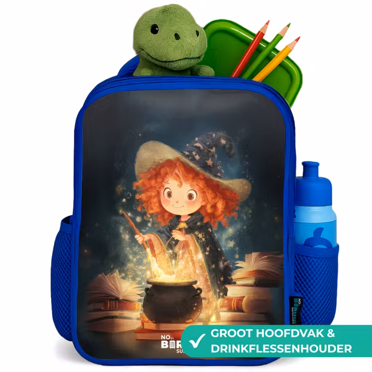 Heks met Sprankelende Toverdrank Kinderrugzak - Blauw middel -inhoud_NL