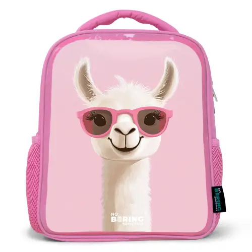 Lama - Wit - Zonnebril - Wimpers Kinderrugzak - Roze middel -3d