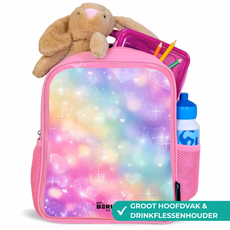 Licht - Regenboog - Hartjes Kinderrugzak - Roze middel -inhoud_NL
