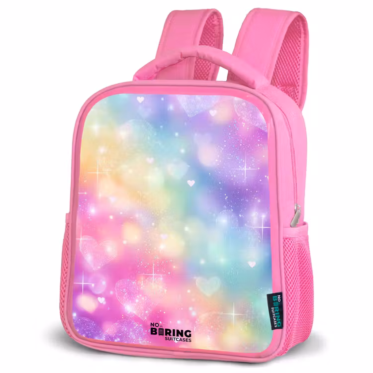 Licht - Regenboog - Hartjes Kinderrugzak - Roze middel -schuin