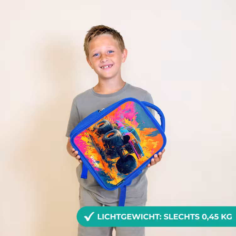 Monstertruck - Verfspatten - Kleurrijk - Explosie Kinderrugzak - Blauw middel -sfeer1_NL