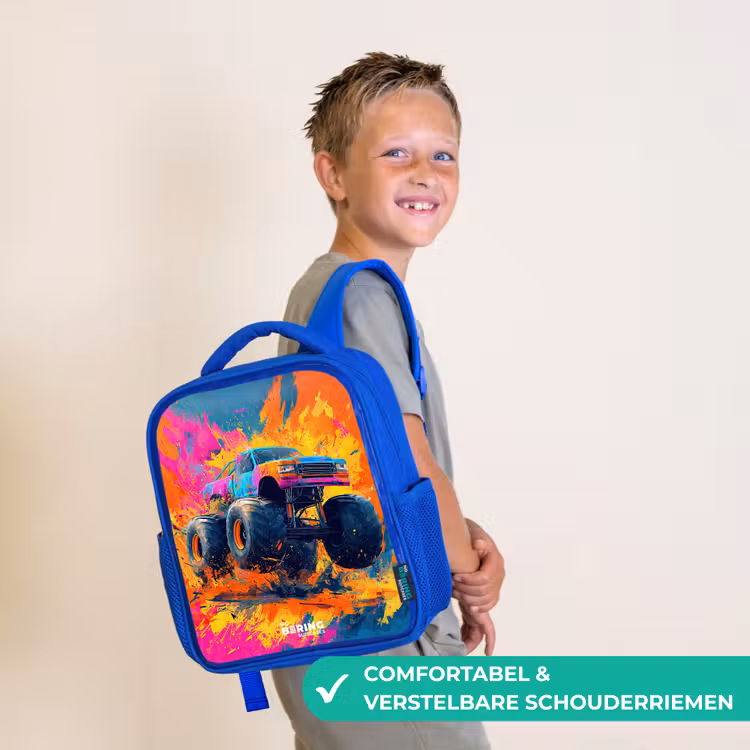 Monstertruck - Verfspatten - Kleurrijk - Explosie Kinderrugzak - Blauw middel -sfeer3_NL