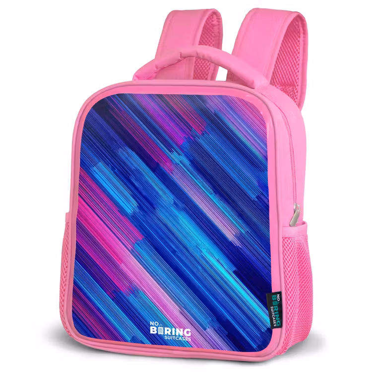 Neon - Strepen - Abstract - Blauw - Roze Kinderrugzak - Roze middel -schuin