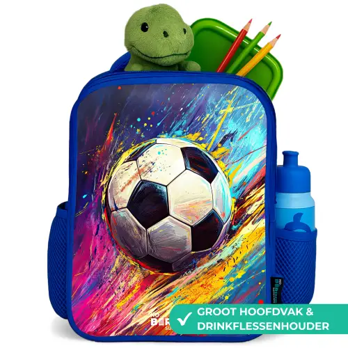 Neon - Voetbal - Kleurrijk Kinderrugzak - Blauw middel -inhoud_NL