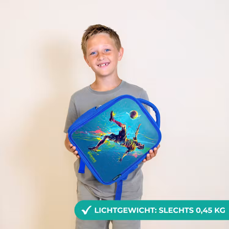 Neon - Voetbal - Schop - Kleurrijk Kinderrugzak - Blauw middel -sfeer1_NL