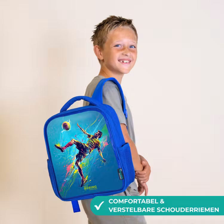 Neon - Voetbal - Schop - Kleurrijk Kinderrugzak - Blauw middel -sfeer3_NL