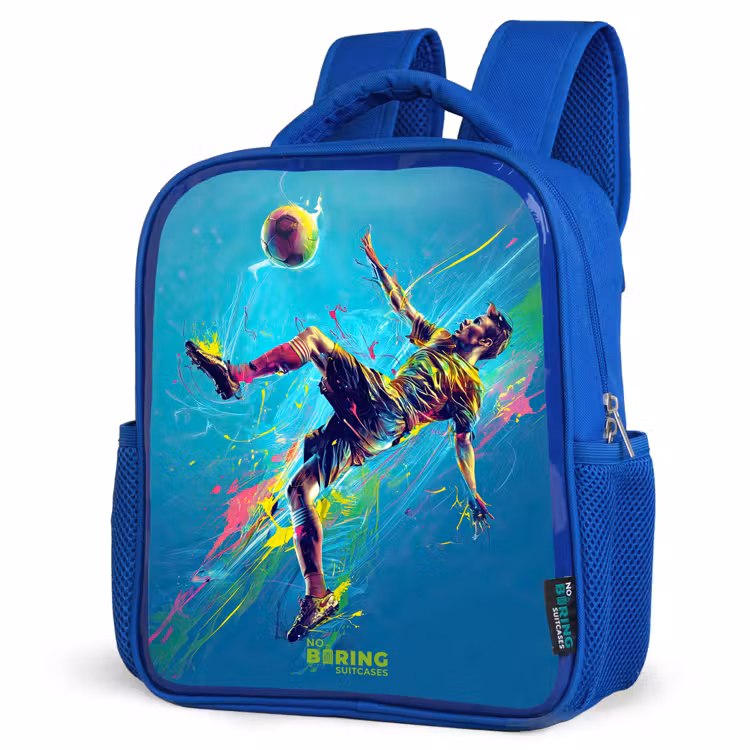 Neon - Voetbal - Schop - Kleurrijk Kinderrugzak - Blauw middel -schuin