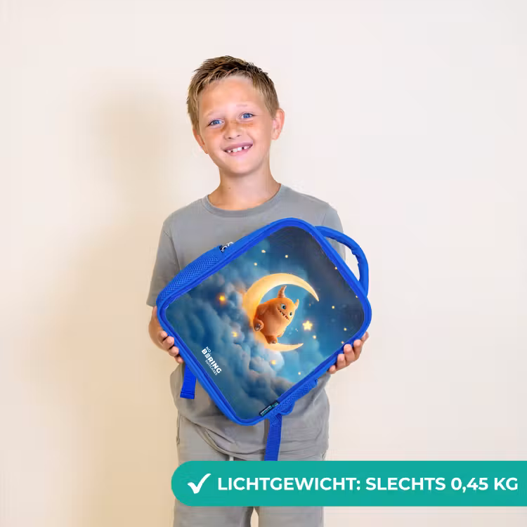 Oranje monster op maansikkel Kinderrugzak - Blauw middel -sfeer1_NL