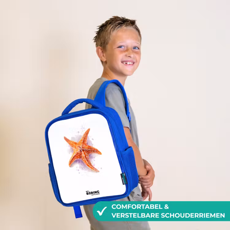Oranje Zeester Illustratie Kinderrugzak - Blauw middel -sfeer3_NL