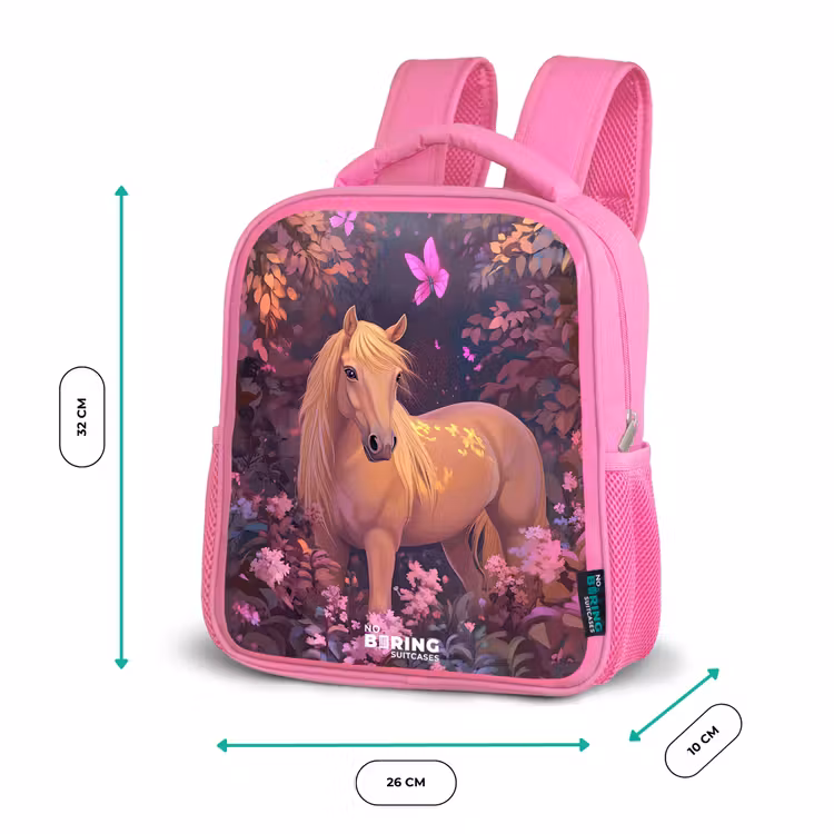 Paard - Bloemen - Paars - Vlinder Kinderrugzak - Roze middel -productfoto_formaten