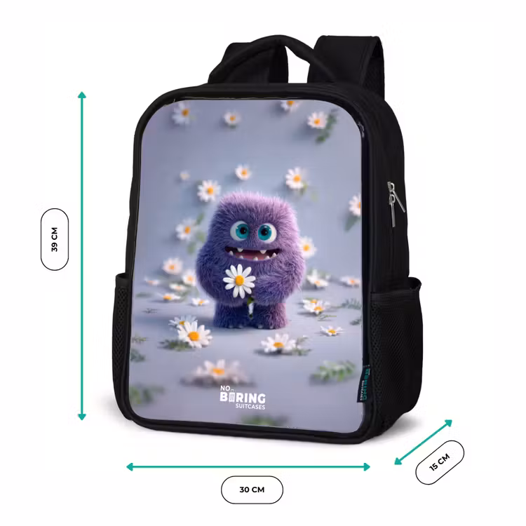 Paars Pluizig Vriendje met Madelief Rugzak - Zwart middel -productfoto_formaten