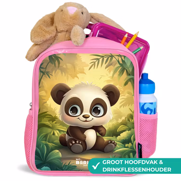 Panda - Bamboebos - Groen Kinderrugzak - Roze middel -inhoud_NL