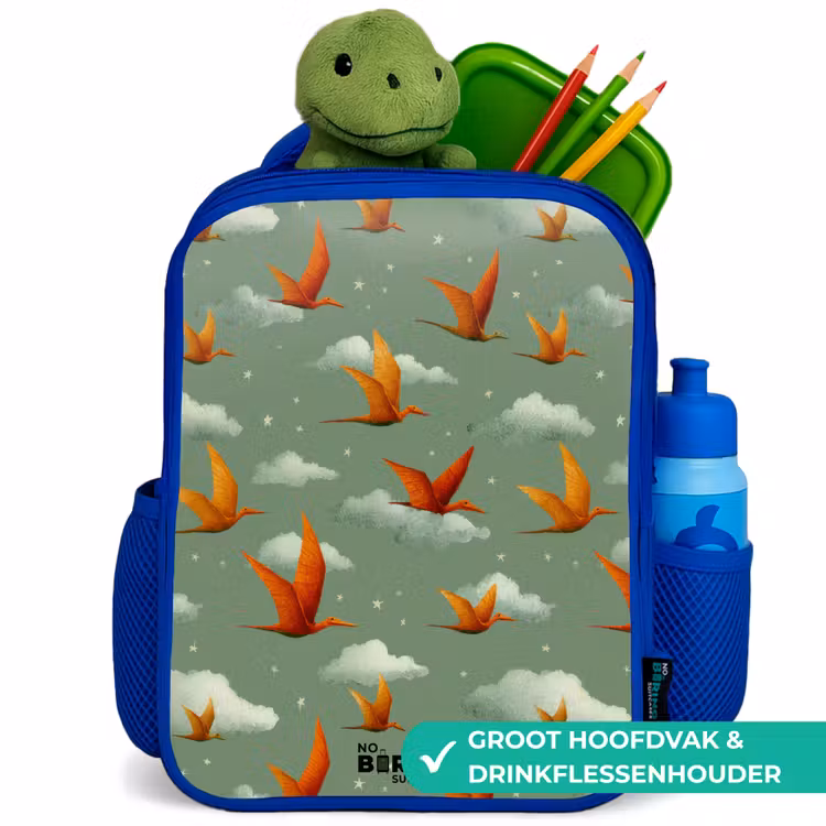 Patroon - Dino - Pterosaurussen Kinderrugzak - Blauw middel -inhoud_NL