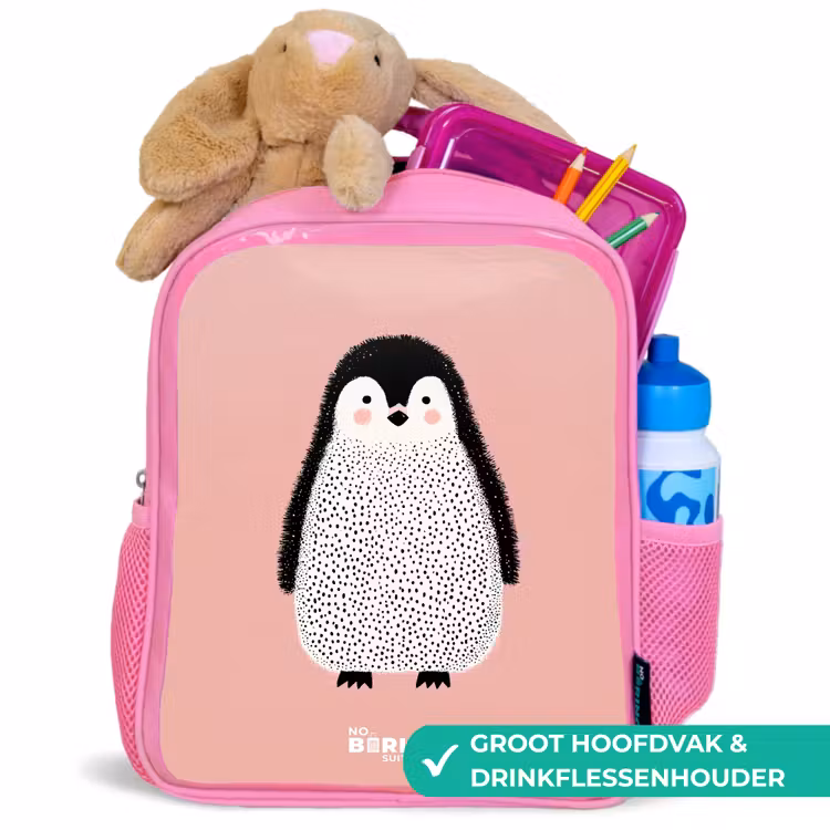 Pinguïn - Stippen - Roze - Minimalistisch Kinderrugzak - Roze middel -inhoud_NL