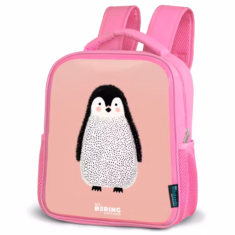 Pinguïn - Stippen - Roze - Minimalistisch Kinderrugzak - Roze middel -schuin