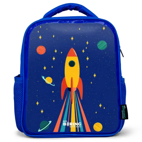 Raket - Sterren - Planeet - Ruimte Kinderrugzak - Blauw middel -3d
