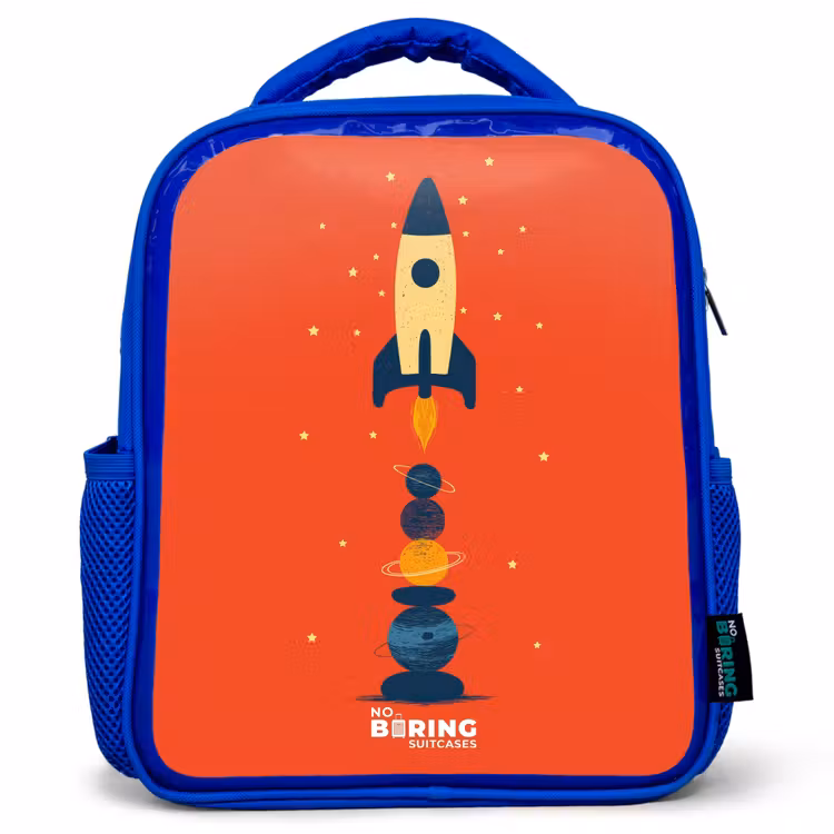Raket - Sterren - Planeten Kinderrugzak - Blauw middel -3d