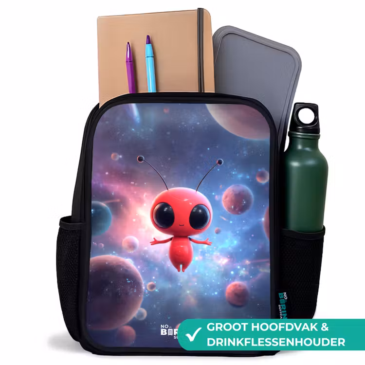 Rood Ruimtewezen in Kosmische Dans Rugzak - Zwart middel -inhoud_NL