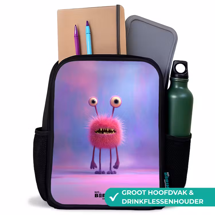 Roze harig monster met grote ogen Rugzak - Zwart middel -inhoud_NL