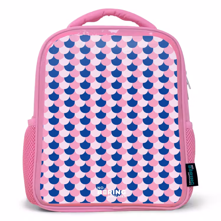 Schubben - Patroon - Blauw - Roze Kinderrugzak - Roze middel -3d